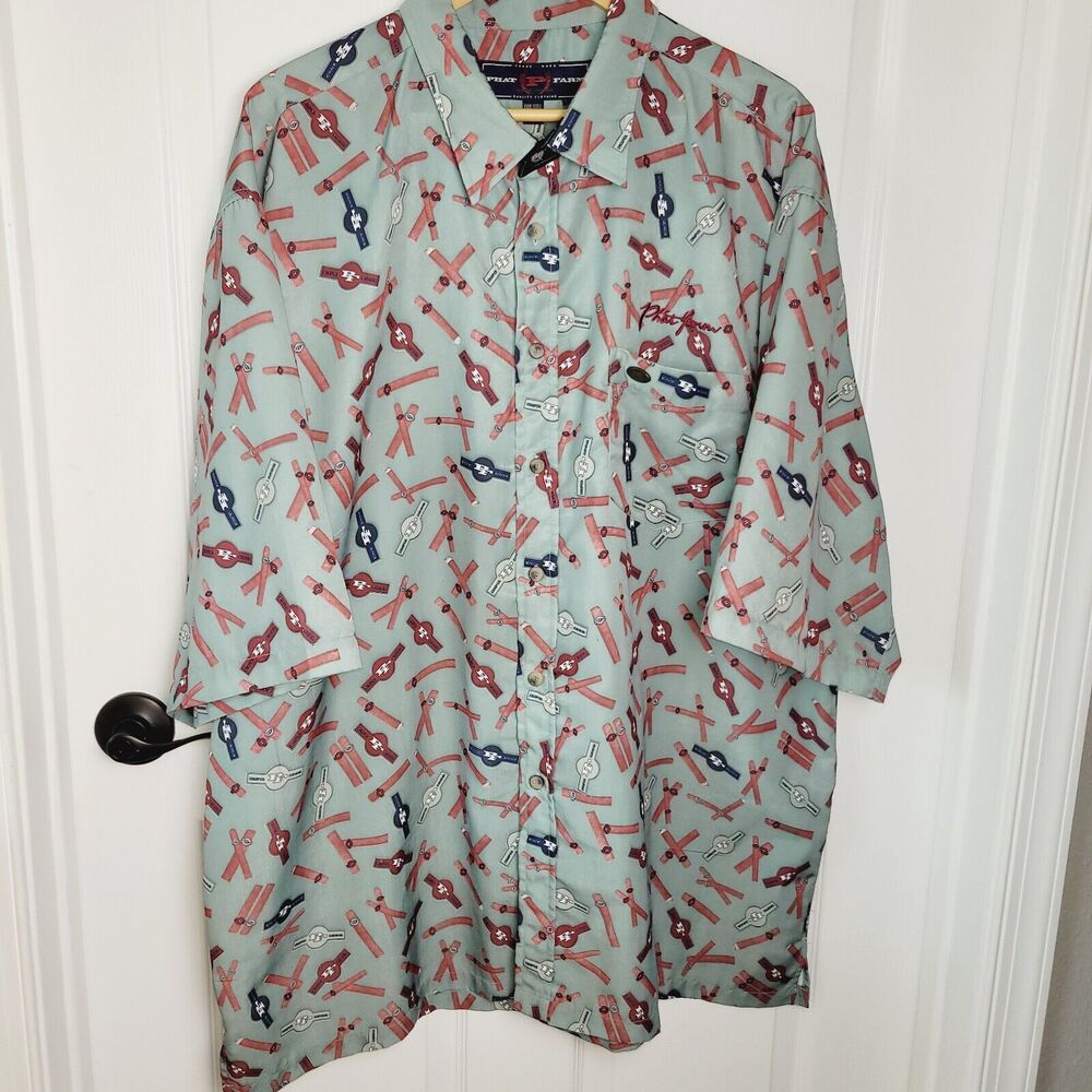 Vintage Phat Farm Shirt Mens XXXL Green Logo Cigar All Over Print Boys Night